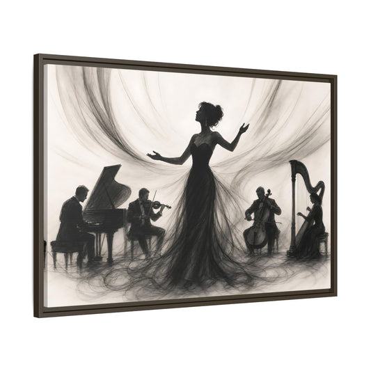 Main Mockup. Vintage Opera Singer Monochrome Performance shown as framed canvas print
