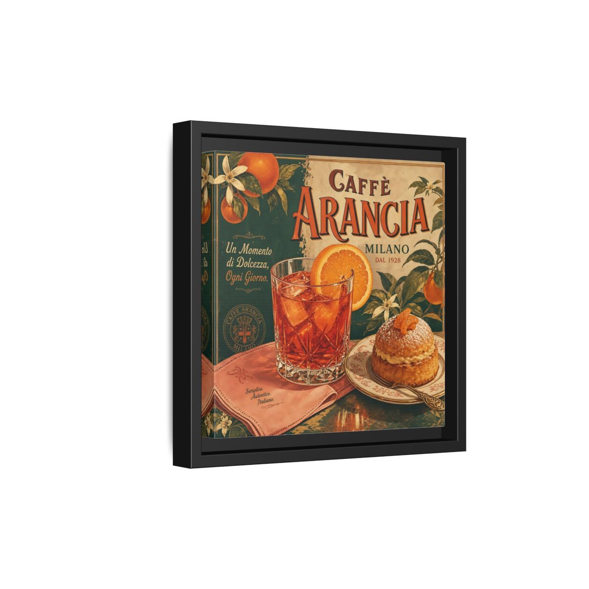 Side Mockup 21. Vintage Oranges Vintage Orange Cafe shown as stretched canvas wall art