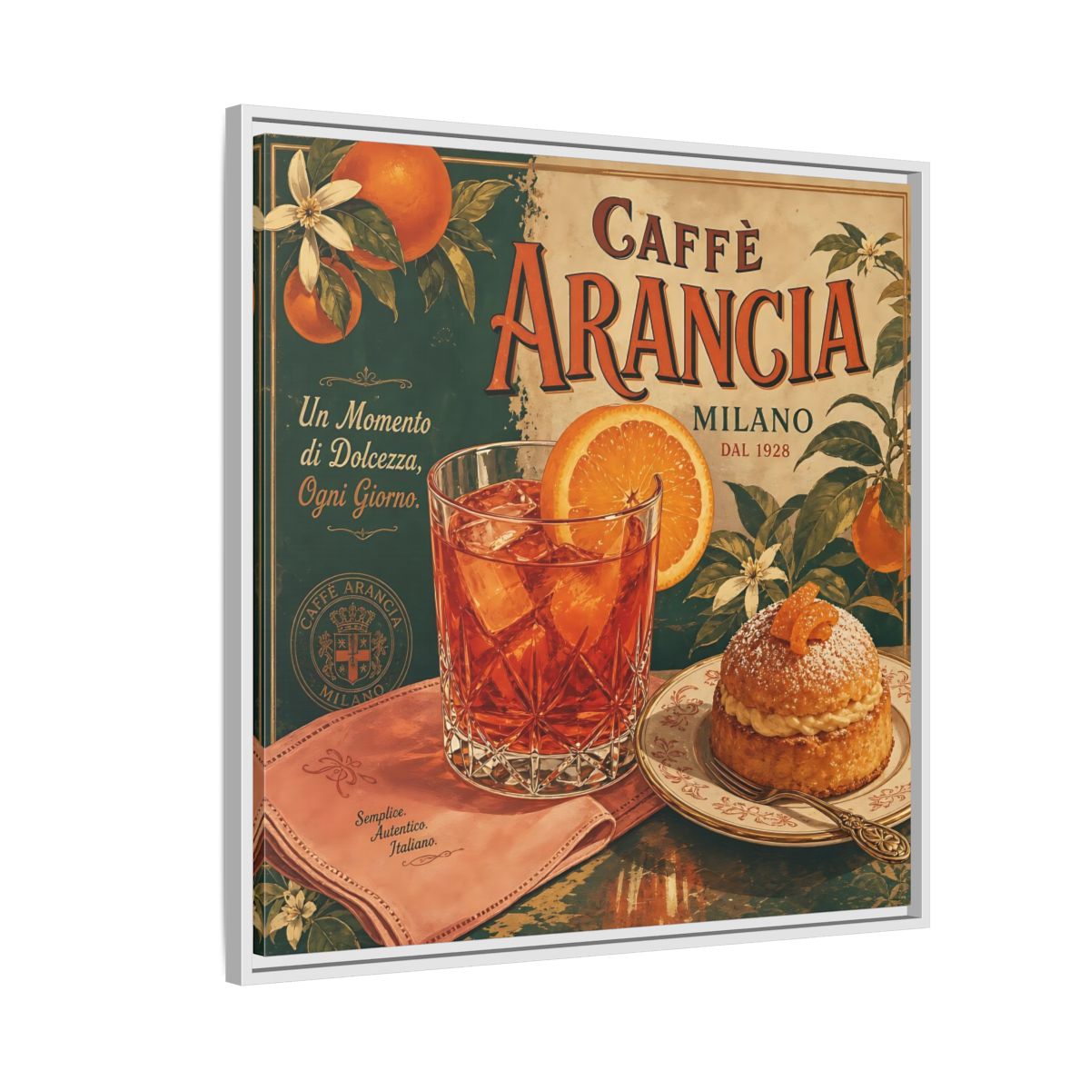 Side Mockup 7. Vintage Oranges Vintage Orange Cafe shown as stretched canvas wall art
