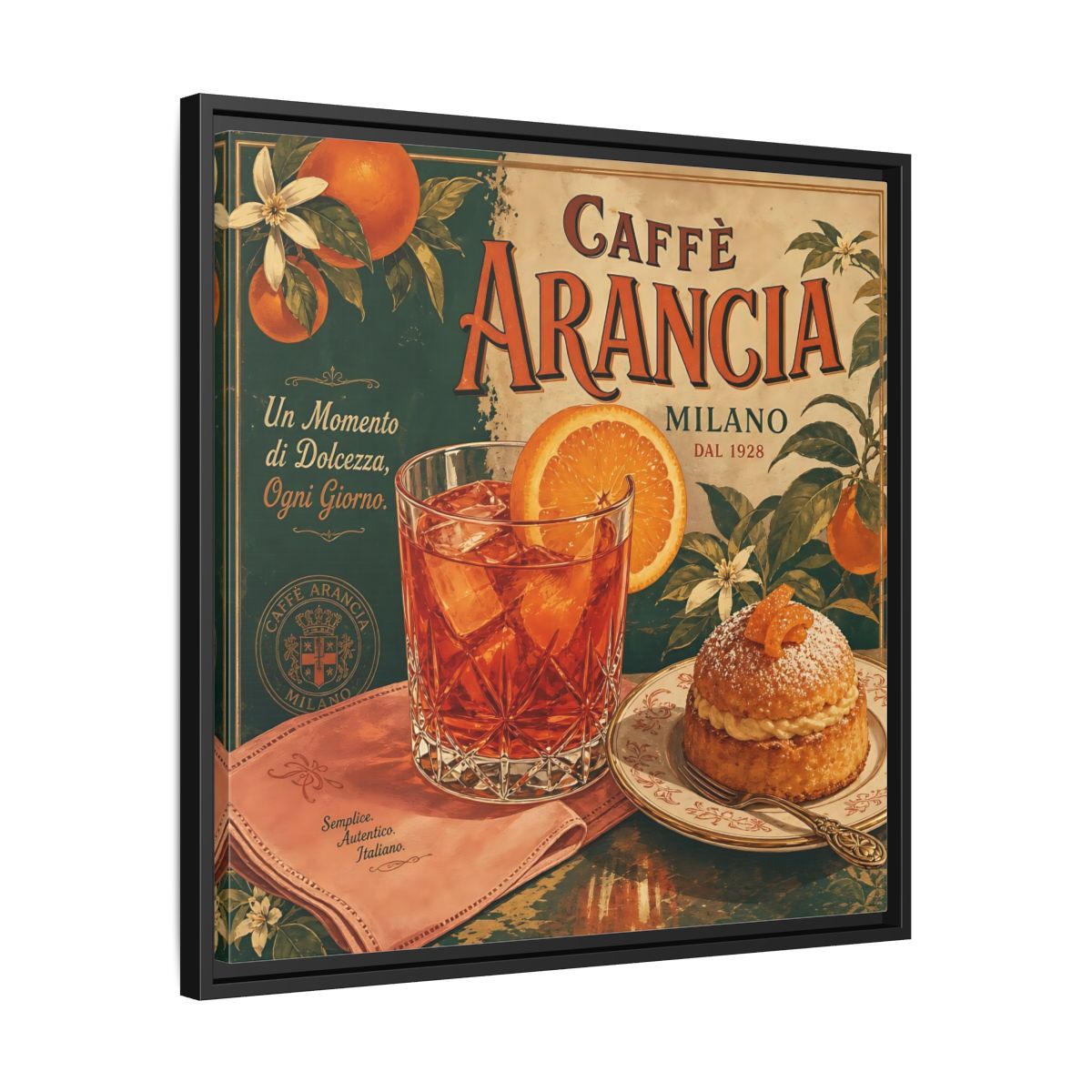 Side Mockup 31. Vintage Oranges Vintage Orange Cafe shown as stretched canvas wall art