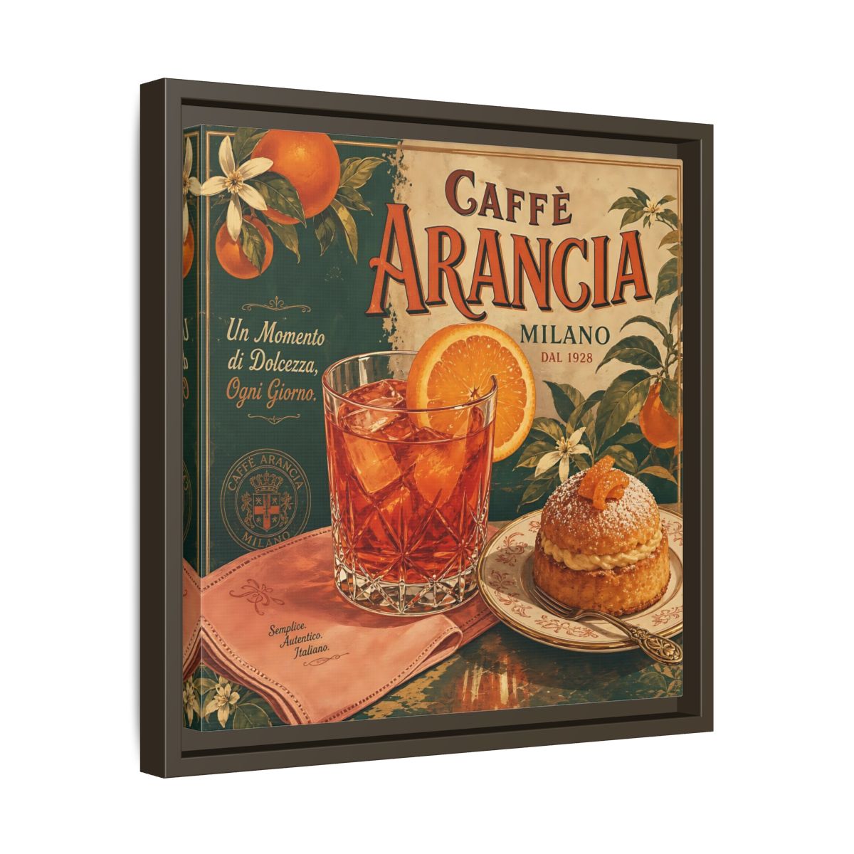 Side Mockup 29. Vintage Oranges Vintage Orange Cafe shown as stretched canvas wall art