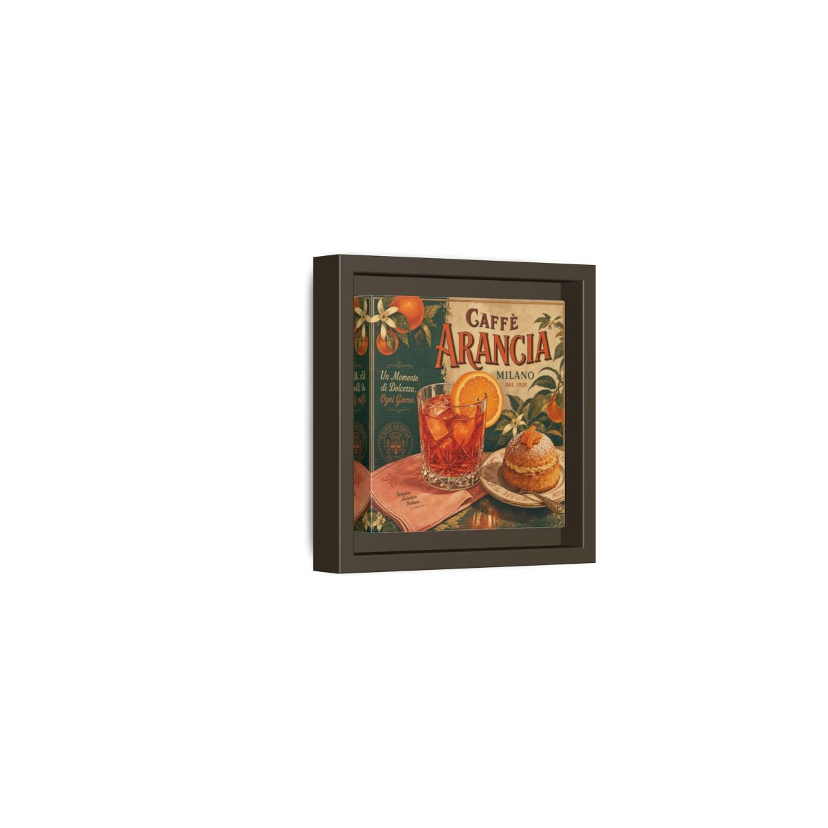 Side Mockup 23. Vintage Oranges Vintage Orange Cafe shown as stretched canvas wall art