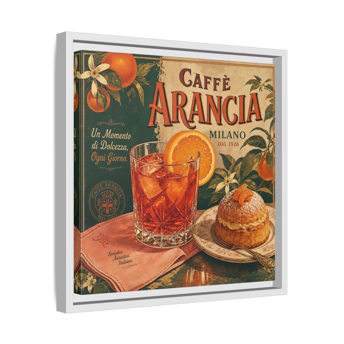 Side Mockup 28. Vintage Oranges Vintage Orange Cafe shown as stretched canvas wall art