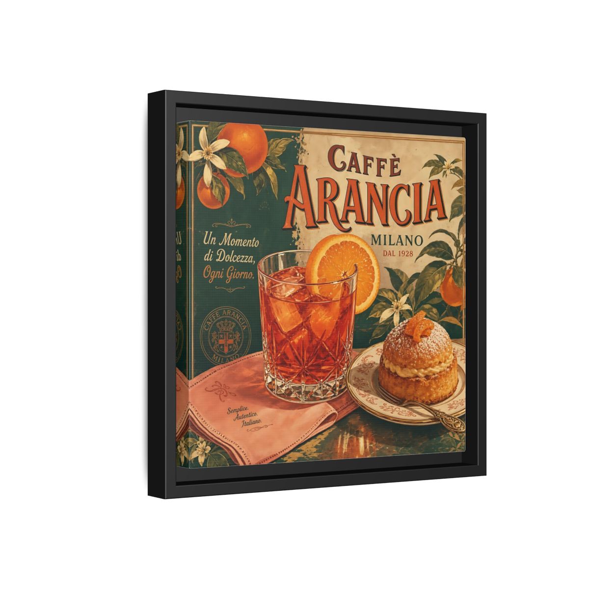 Side Mockup 18. Vintage Oranges Vintage Orange Cafe shown as stretched canvas wall art