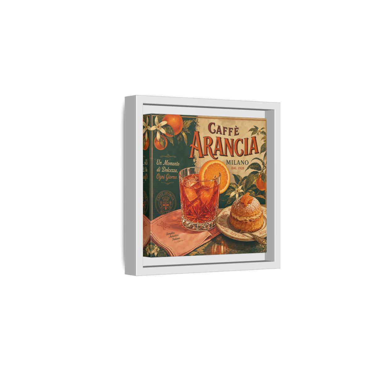 Side Mockup 1. Vintage Oranges Vintage Orange Cafe shown as stretched canvas wall art