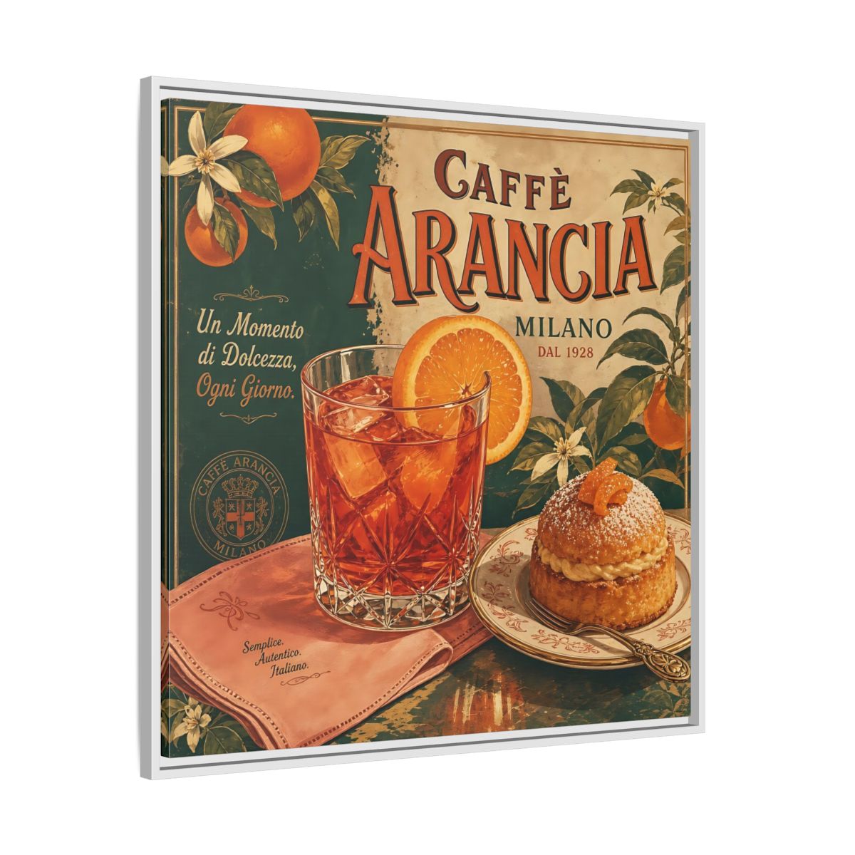 Side Mockup 25. Vintage Oranges Vintage Orange Cafe shown as stretched canvas wall art