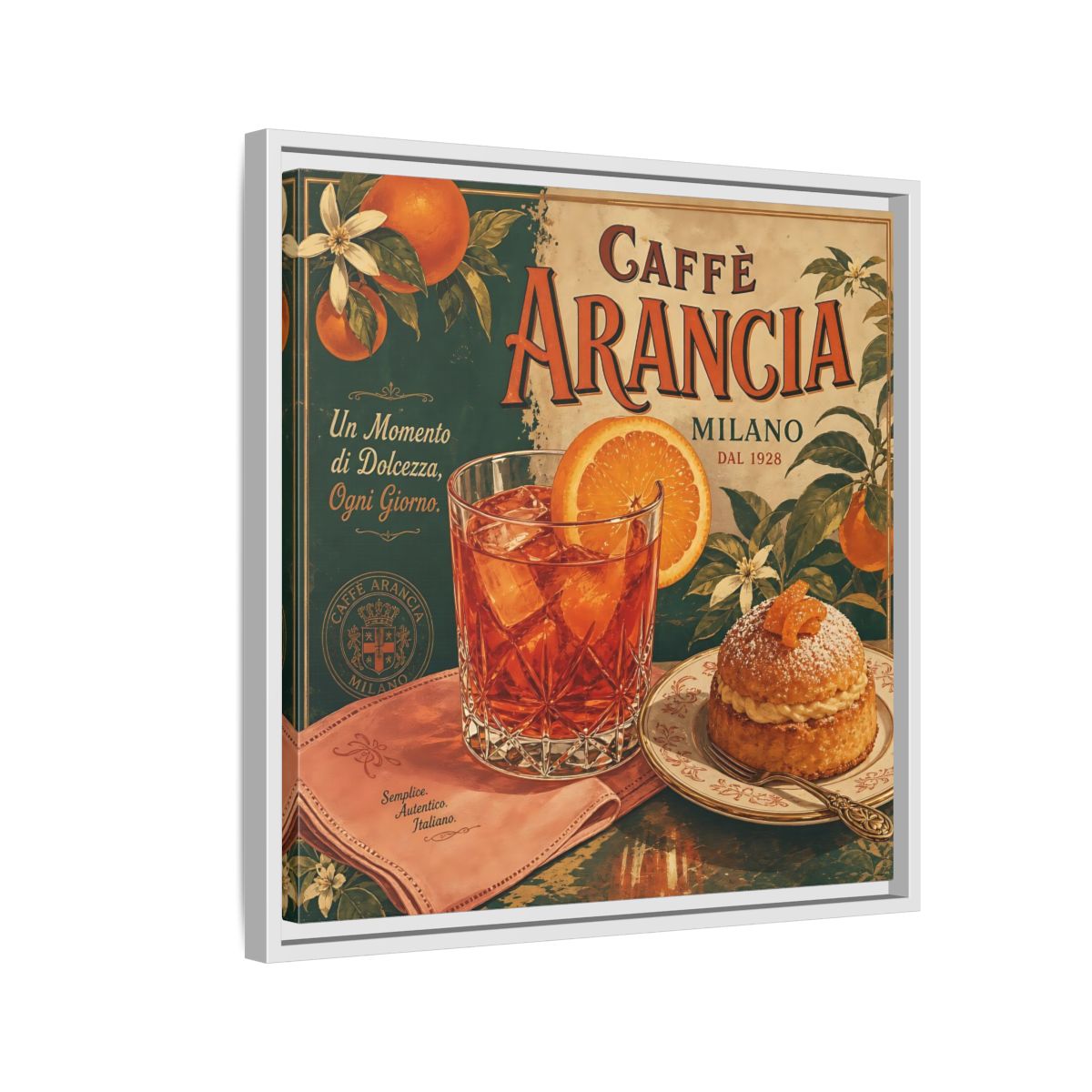 Side Mockup 10. Vintage Oranges Vintage Orange Cafe shown as stretched canvas wall art