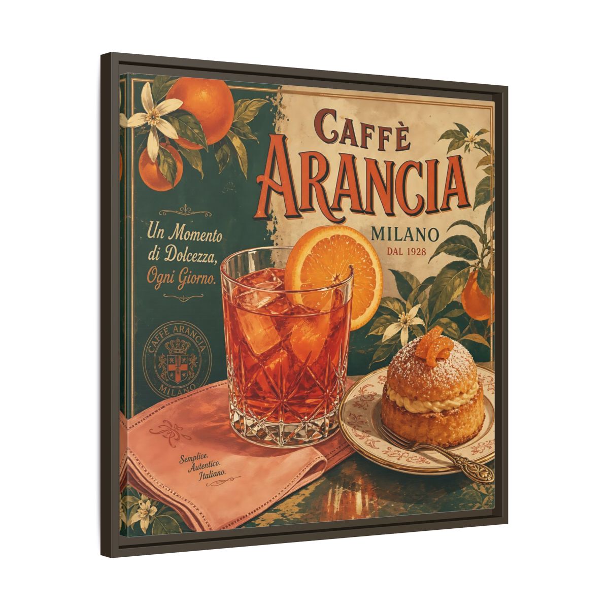 Side Mockup 27. Vintage Oranges Vintage Orange Cafe shown as stretched canvas wall art