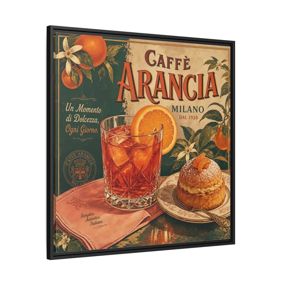 Side Mockup 30. Vintage Oranges Vintage Orange Cafe shown as stretched canvas wall art