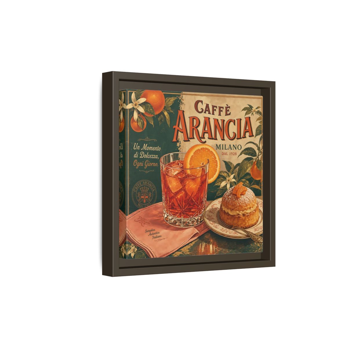 Side Mockup 20. Vintage Oranges Vintage Orange Cafe shown as stretched canvas wall art