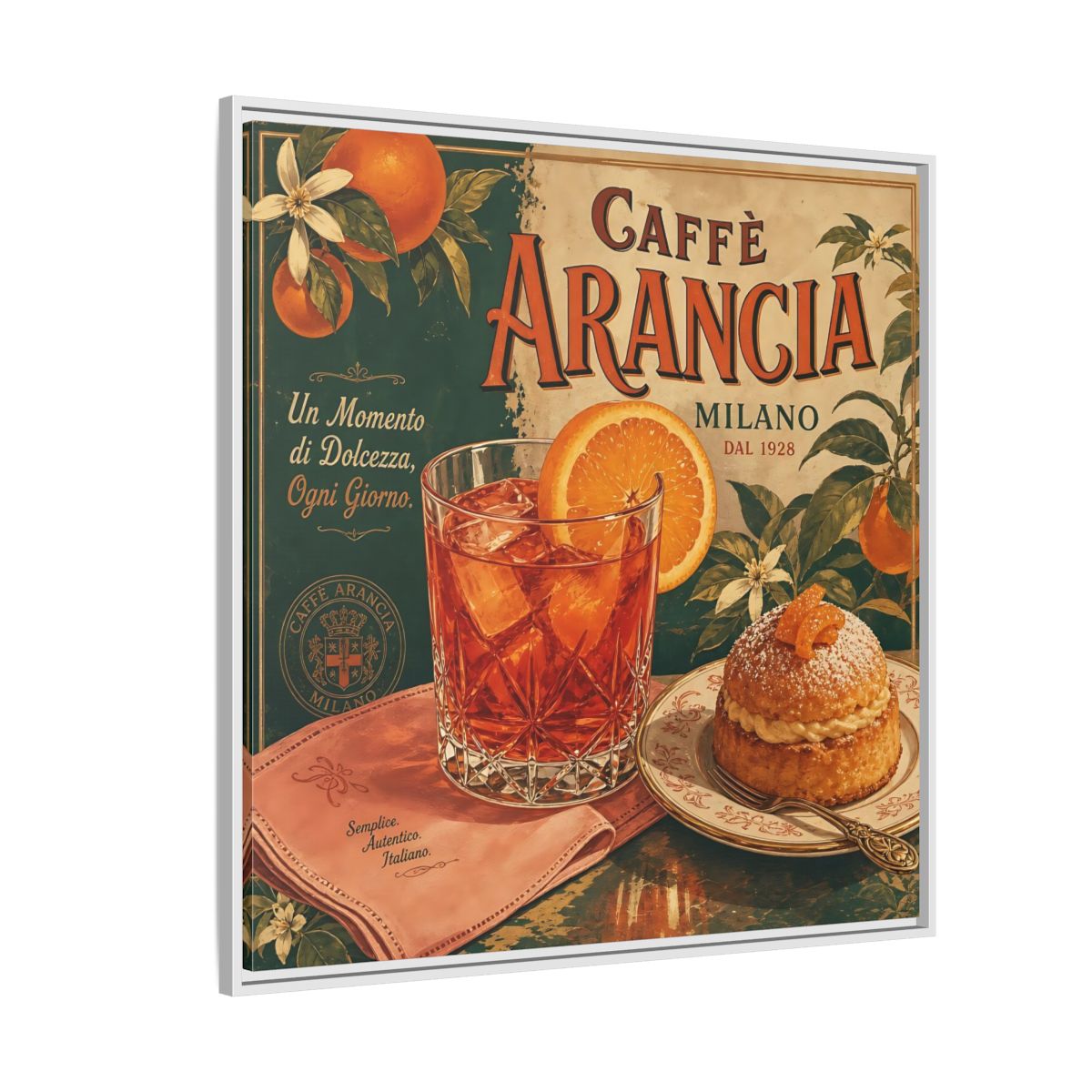Side Mockup 4. Vintage Oranges Vintage Orange Cafe shown as stretched canvas wall art