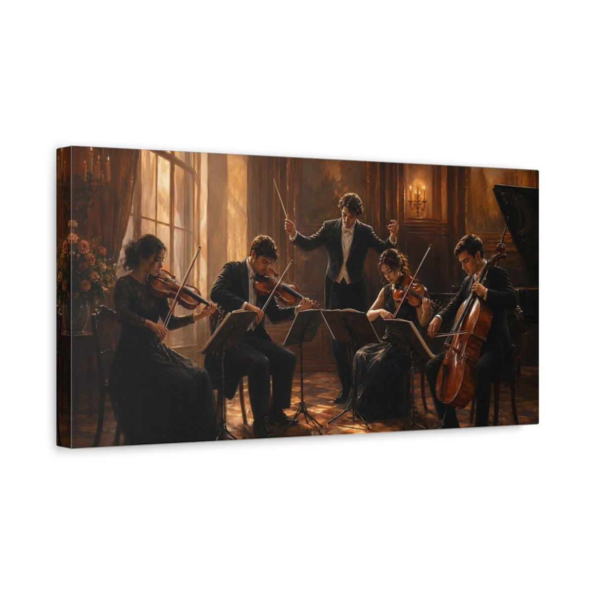 Side Mockup 3. Vintage Orchestra Classical Music Scene shown as canvas print