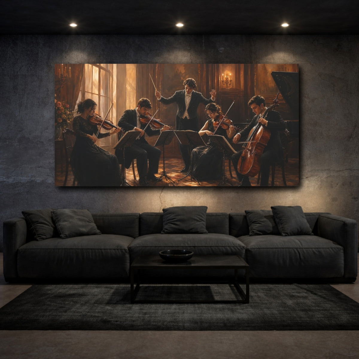 Mockup 3. Vintage Orchestra Classical Music Scene shown as canvas print