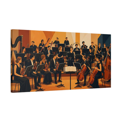 Side Mockup 1. Vintage Orchestra Orange And Black shown as canvas print