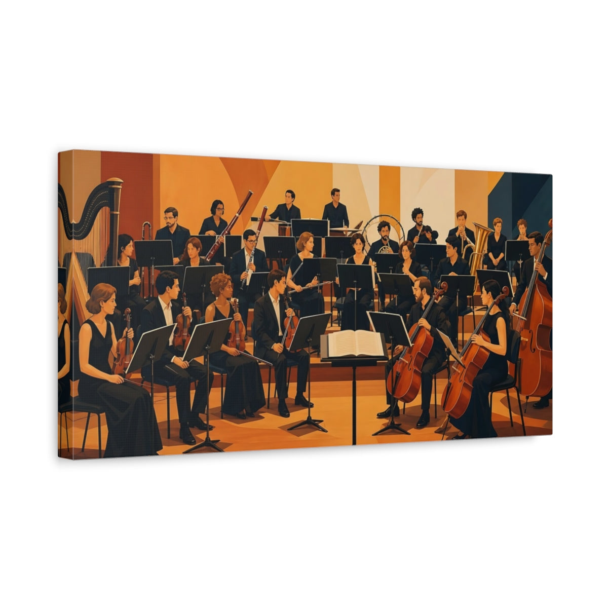 Side Mockup 3. Vintage Orchestra Orange And Black shown as canvas print