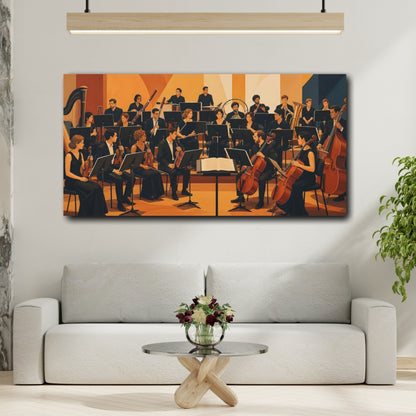 Mockup 2. Vintage Orchestra Orange And Black shown as canvas print