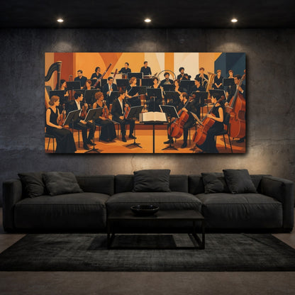 Mockup 3. Vintage Orchestra Orange And Black shown as canvas print