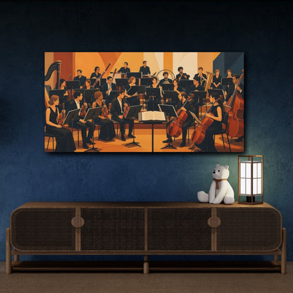 Mockup 4. Vintage Orchestra Orange And Black shown as canvas print