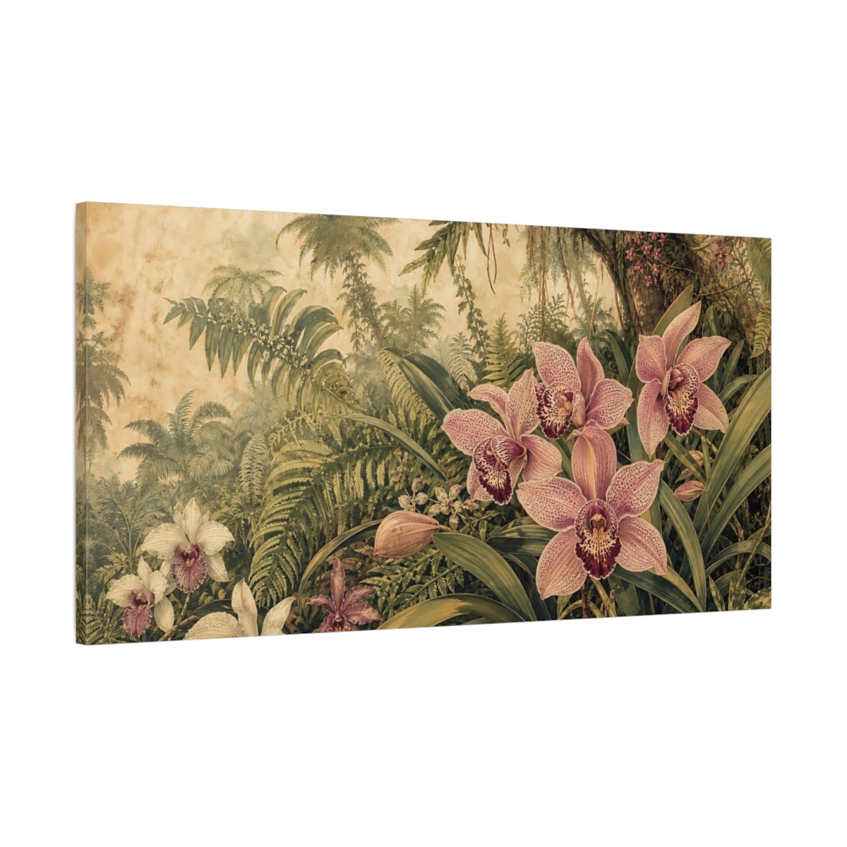 Main Mockup. Vintage Orchid Garden shown as canvas print