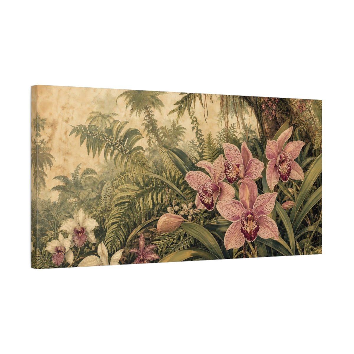 Side Mockup 1. Vintage Orchid Garden shown as canvas print