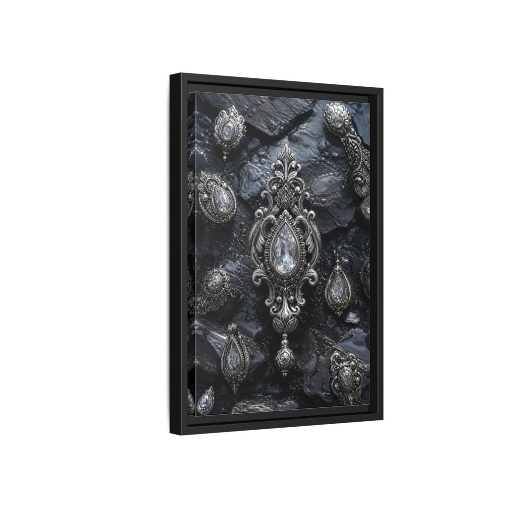 Side Mockup 6. Vintage Ornate Jewelry Silver And Dark shown as stretched canvas wall art