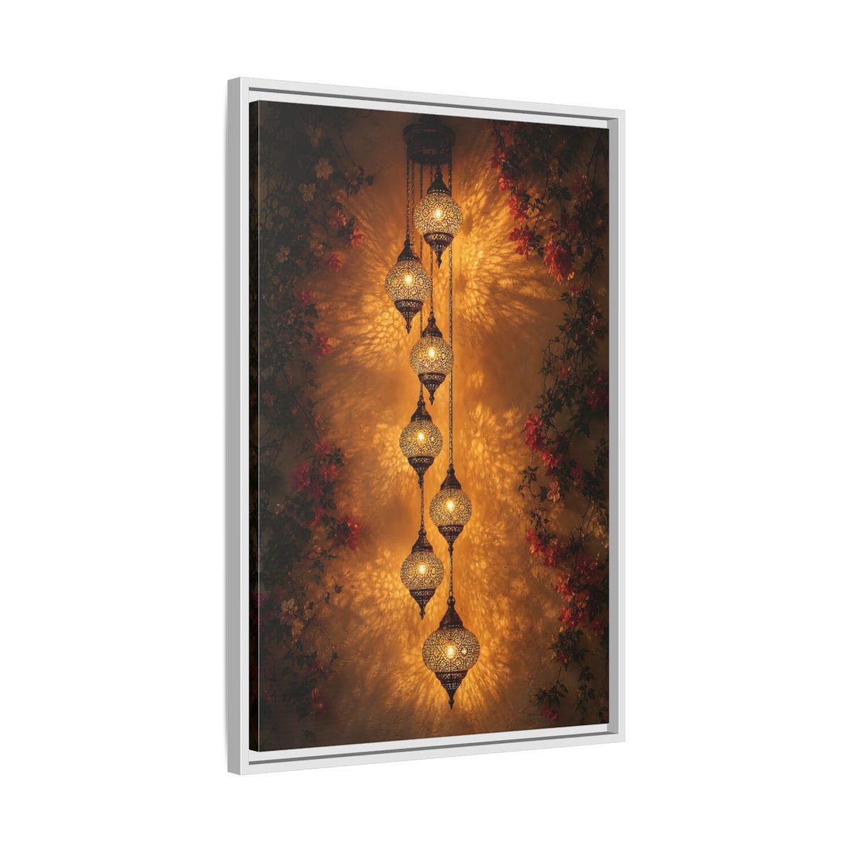 Side Mockup 10. Vintage Ornate Lanterns Golden Lanterns shown as stretched canvas wall art