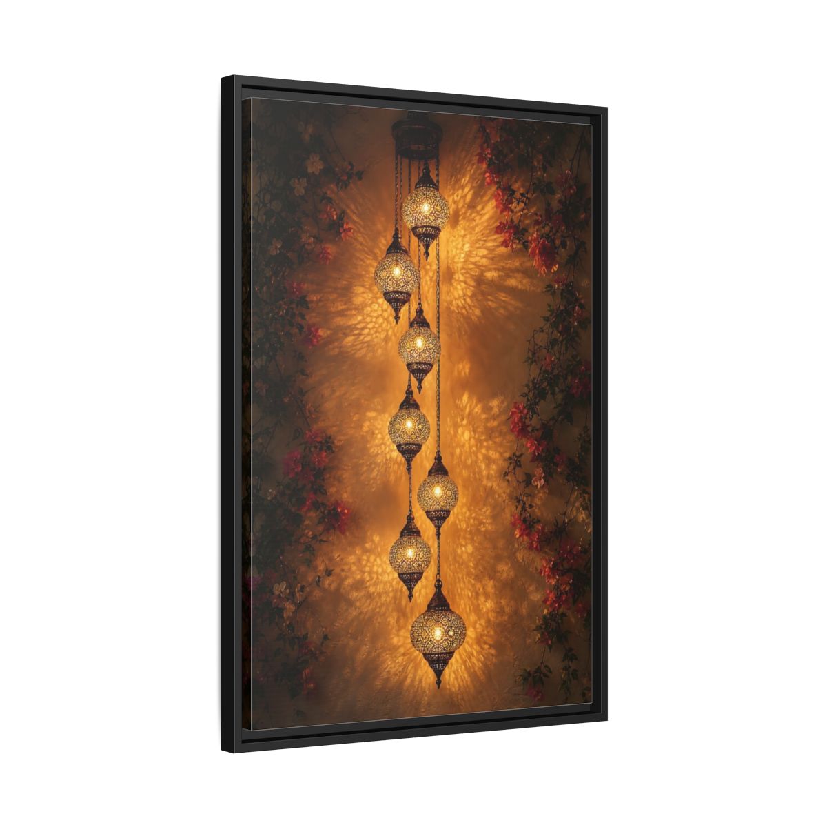 Side Mockup 14. Vintage Ornate Lanterns Golden Lanterns shown as stretched canvas wall art