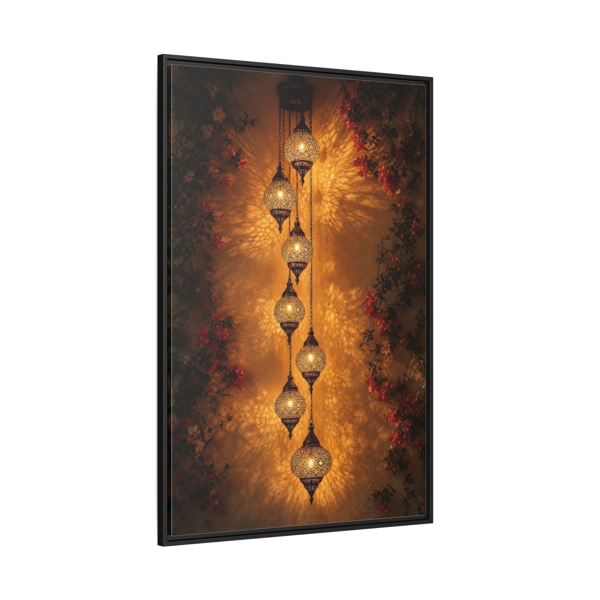 Side Mockup 12. Vintage Ornate Lanterns Golden Lanterns shown as stretched canvas wall art