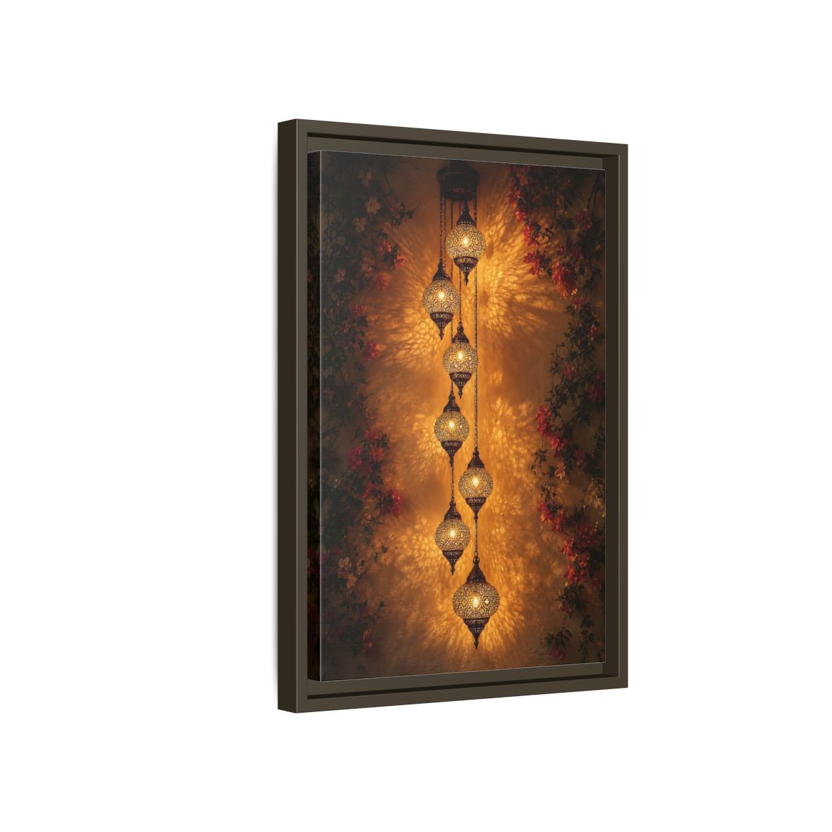 Side Mockup 5. Vintage Ornate Lanterns Golden Lanterns shown as stretched canvas wall art