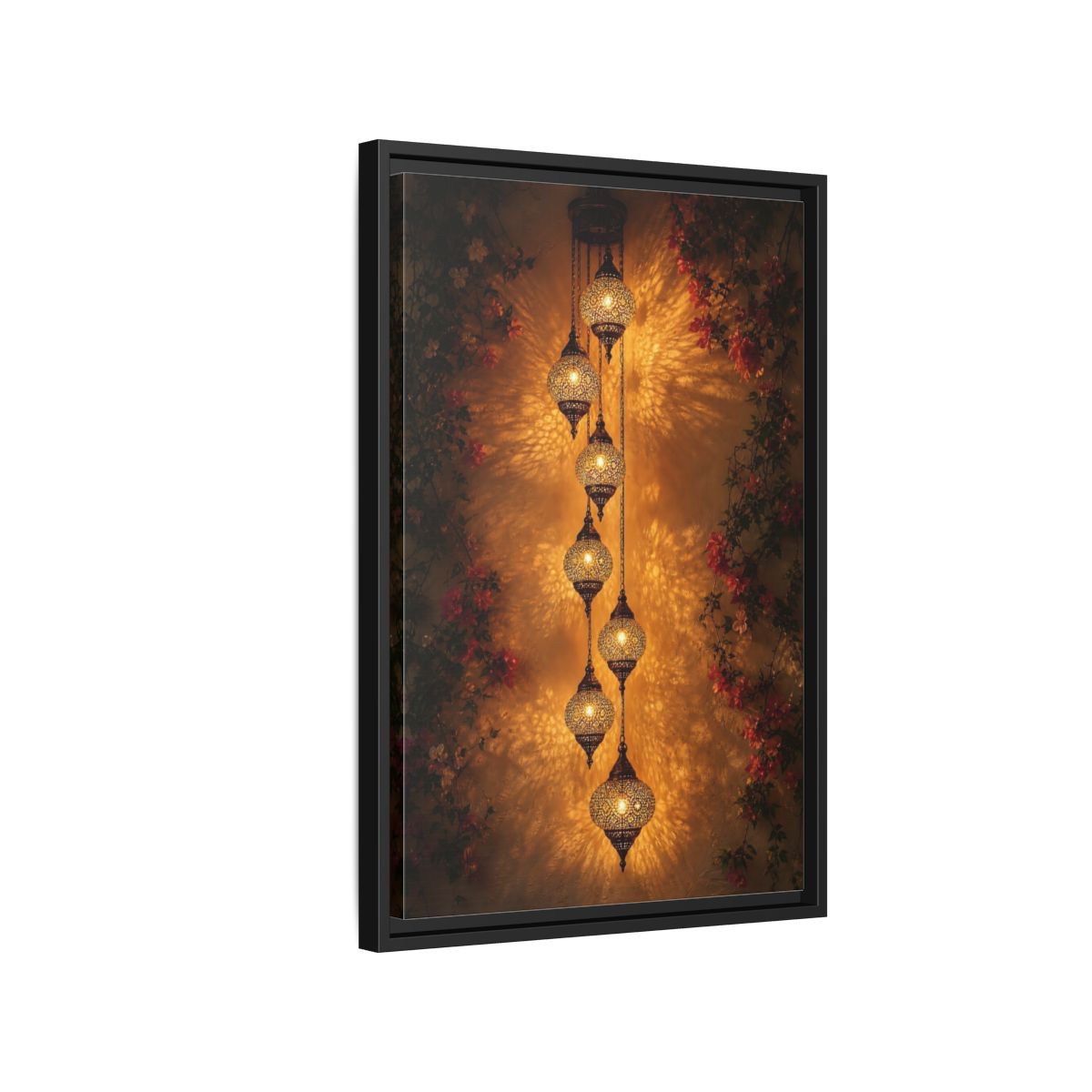 Side Mockup 3. Vintage Ornate Lanterns Golden Lanterns shown as stretched canvas wall art