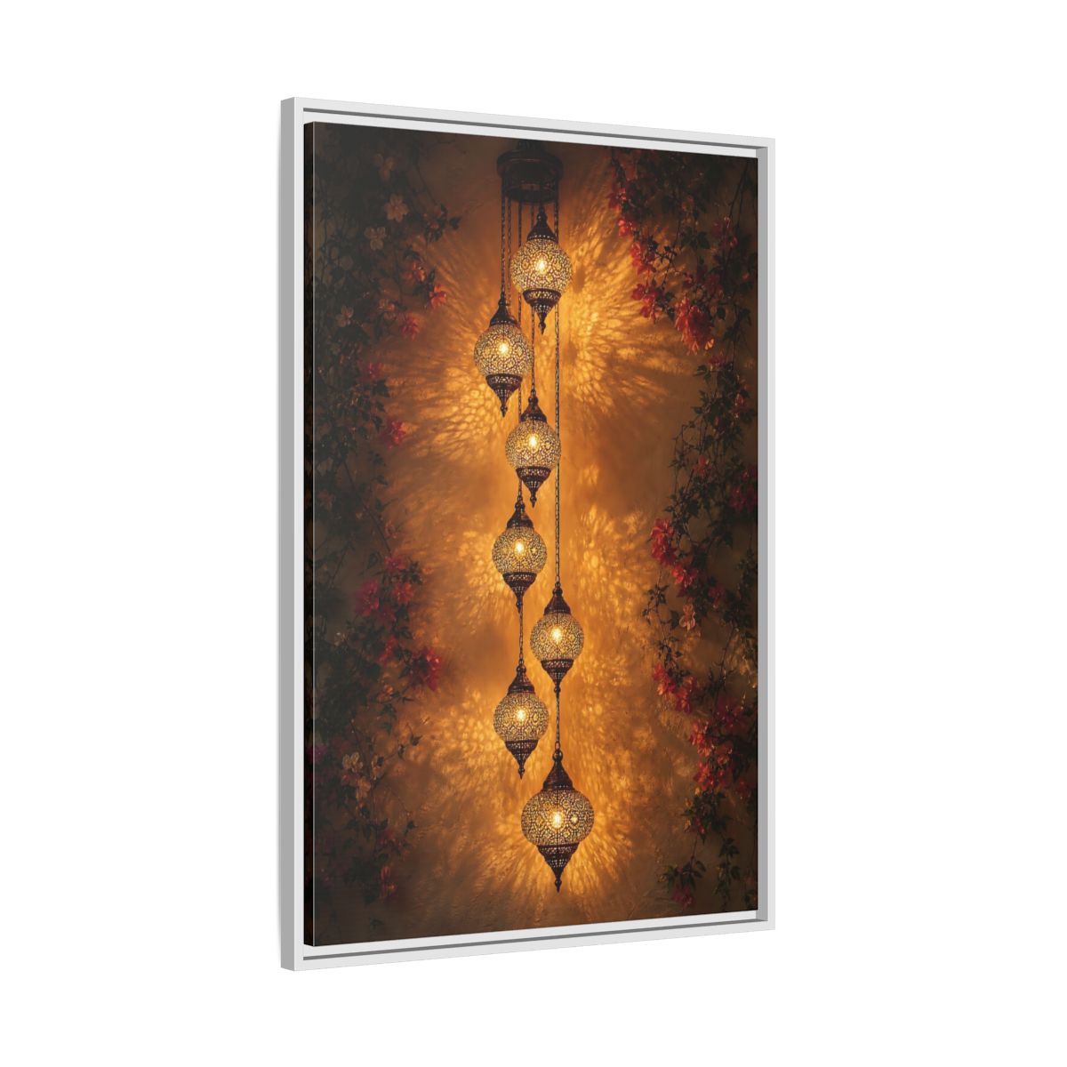 Side Mockup 9. Vintage Ornate Lanterns Golden Lanterns shown as stretched canvas wall art