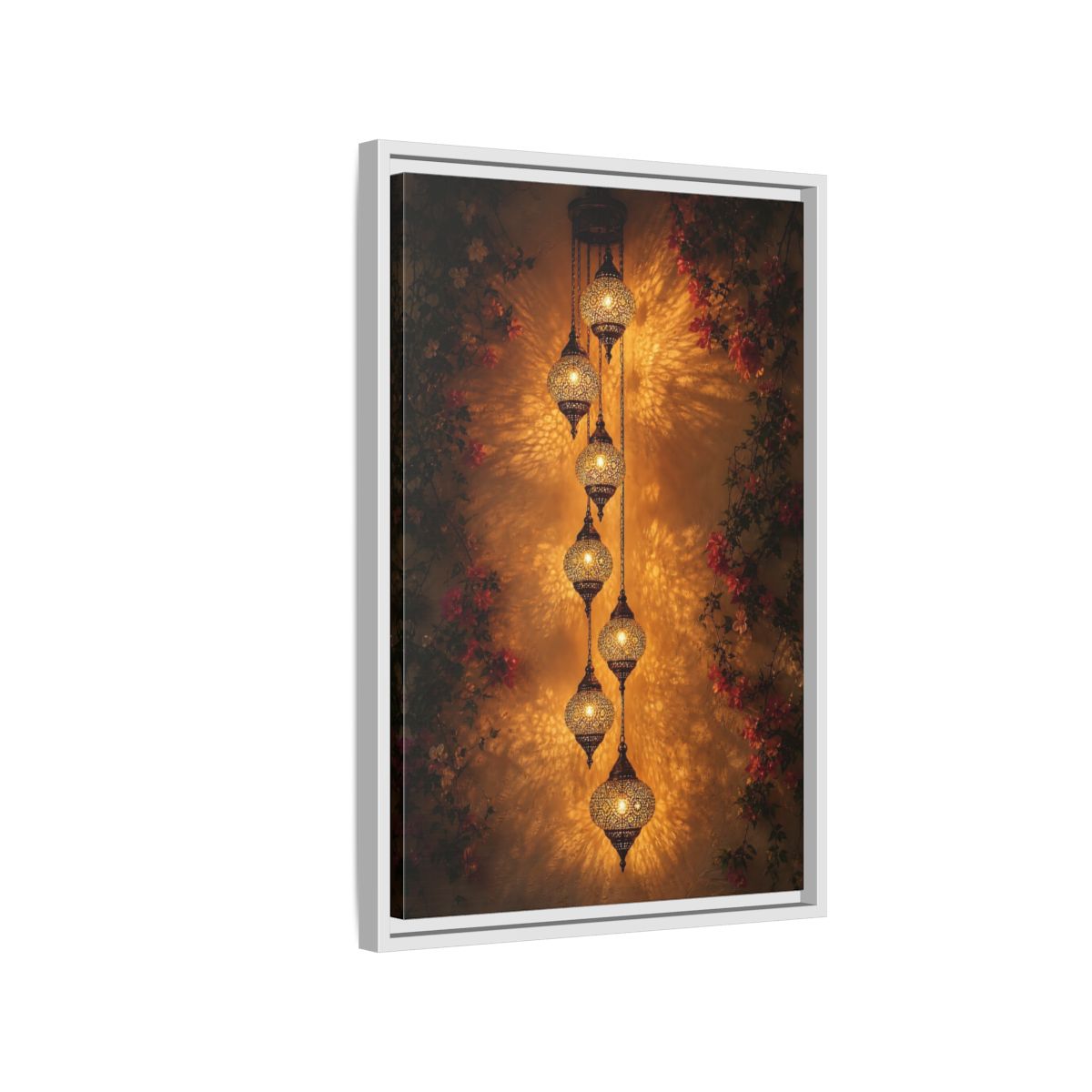 Side Mockup 1. Vintage Ornate Lanterns Golden Lanterns shown as stretched canvas wall art
