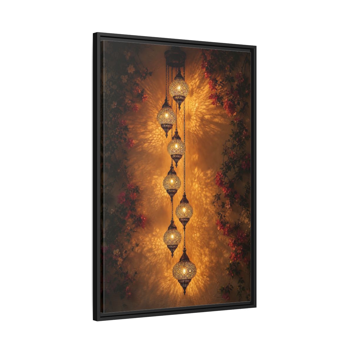 Side Mockup 13. Vintage Ornate Lanterns Golden Lanterns shown as stretched canvas wall art