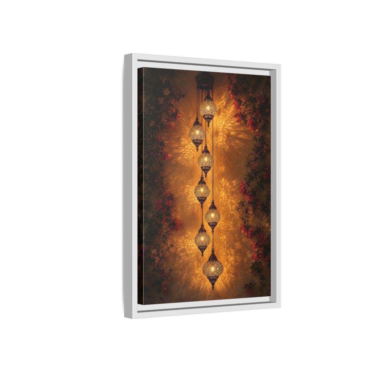 Side Mockup 4. Vintage Ornate Lanterns Golden Lanterns shown as stretched canvas wall art