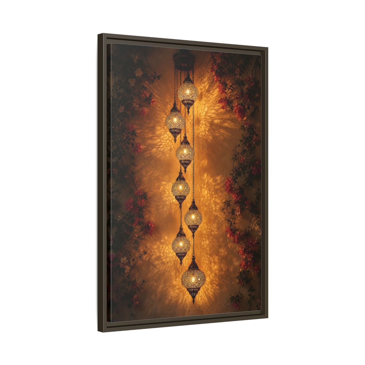 Side Mockup 11. Vintage Ornate Lanterns Golden Lanterns shown as stretched canvas wall art