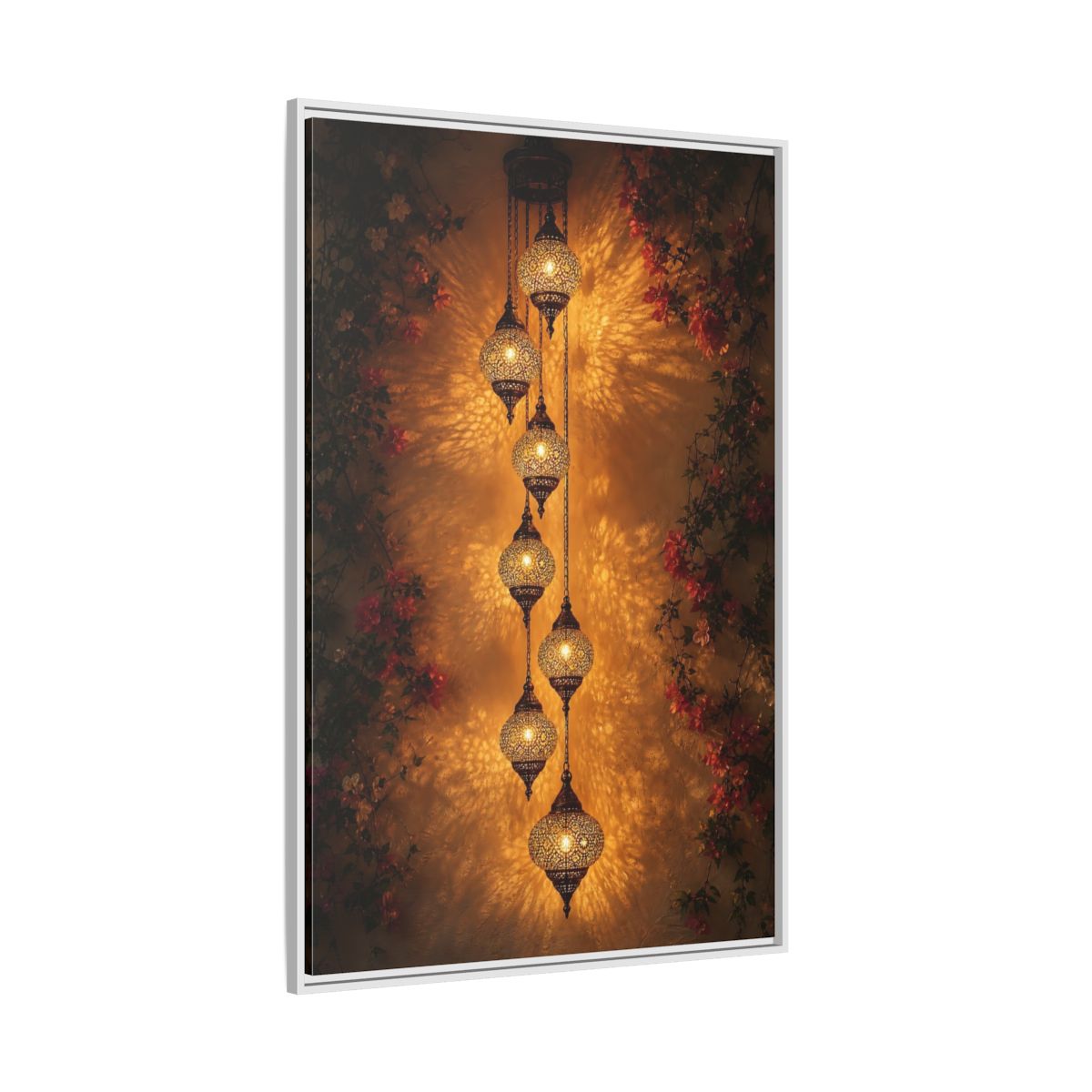 Side Mockup 7. Vintage Ornate Lanterns Golden Lanterns shown as stretched canvas wall art