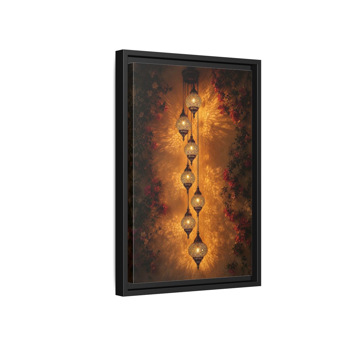 Side Mockup 6. Vintage Ornate Lanterns Golden Lanterns shown as stretched canvas wall art