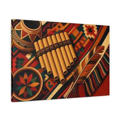 Side Mockup 2. Vintage Pan Flute Colorful Folk Art shown as canvas print