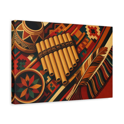 Side Mockup 4. Vintage Pan Flute Colorful Folk Art shown as canvas print