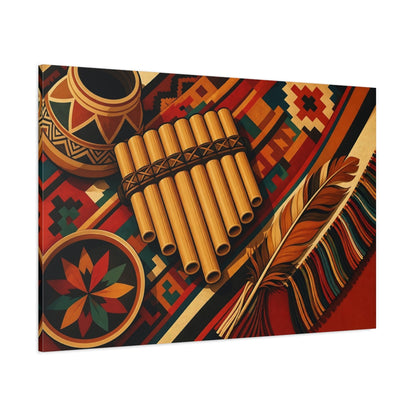Side Mockup 1. Vintage Pan Flute Colorful Folk Art shown as canvas print