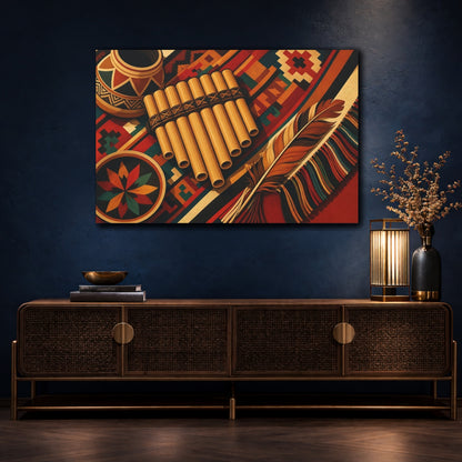Mockup 4. Vintage Pan Flute Colorful Folk Art shown as canvas print