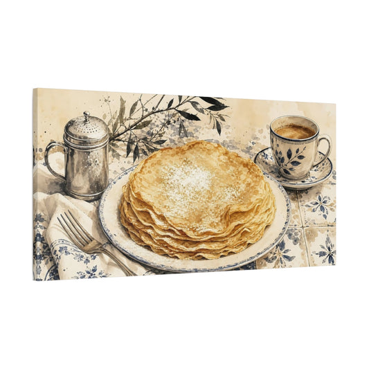 Main Mockup. Vintage Pancakes Breakfast Still Life shown as canvas print