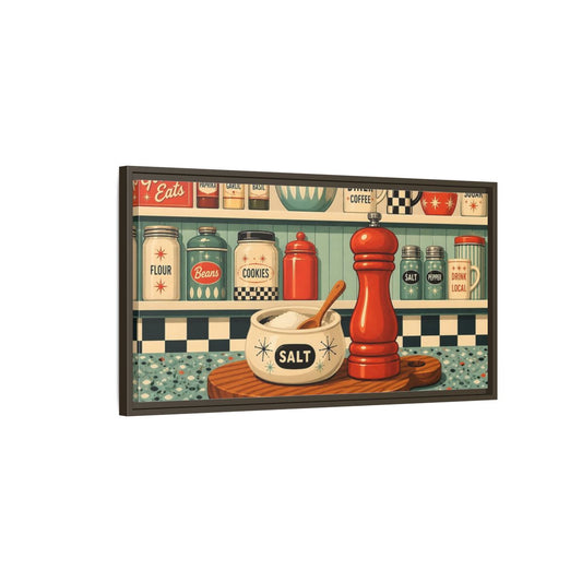 Main Mockup. Vintage Pantry Items Retro Kitchen Items shown as framed canvas print