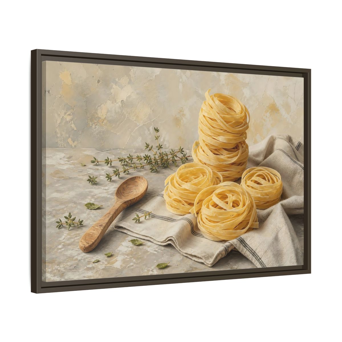 Side Mockup 11. Vintage Pasta Rustic Pasta shown as stretched canvas wall art