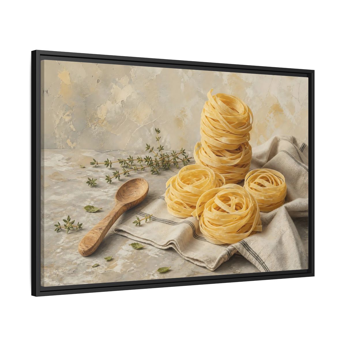 Side Mockup 13. Vintage Pasta Rustic Pasta shown as stretched canvas wall art