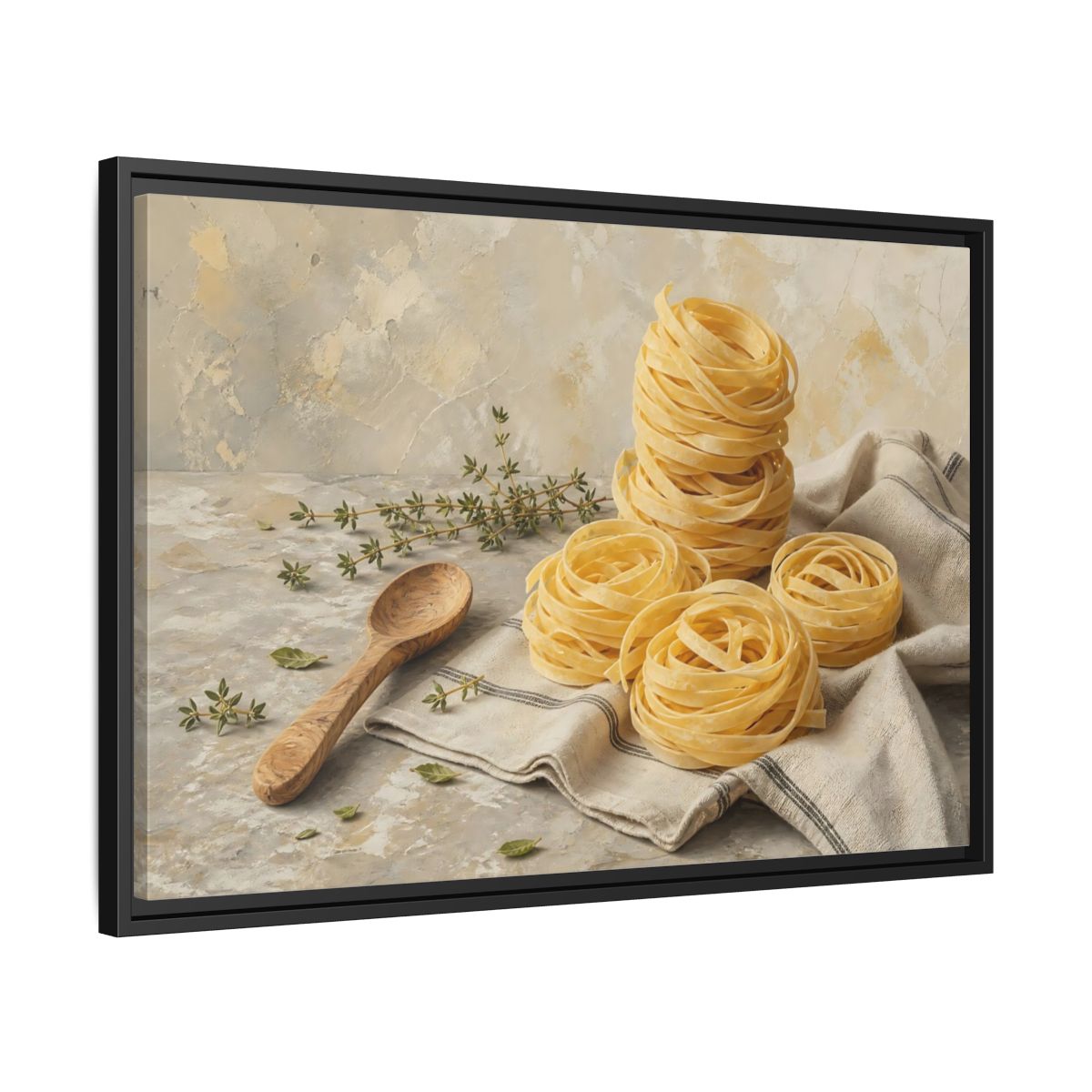 Side Mockup 14. Vintage Pasta Rustic Pasta shown as stretched canvas wall art