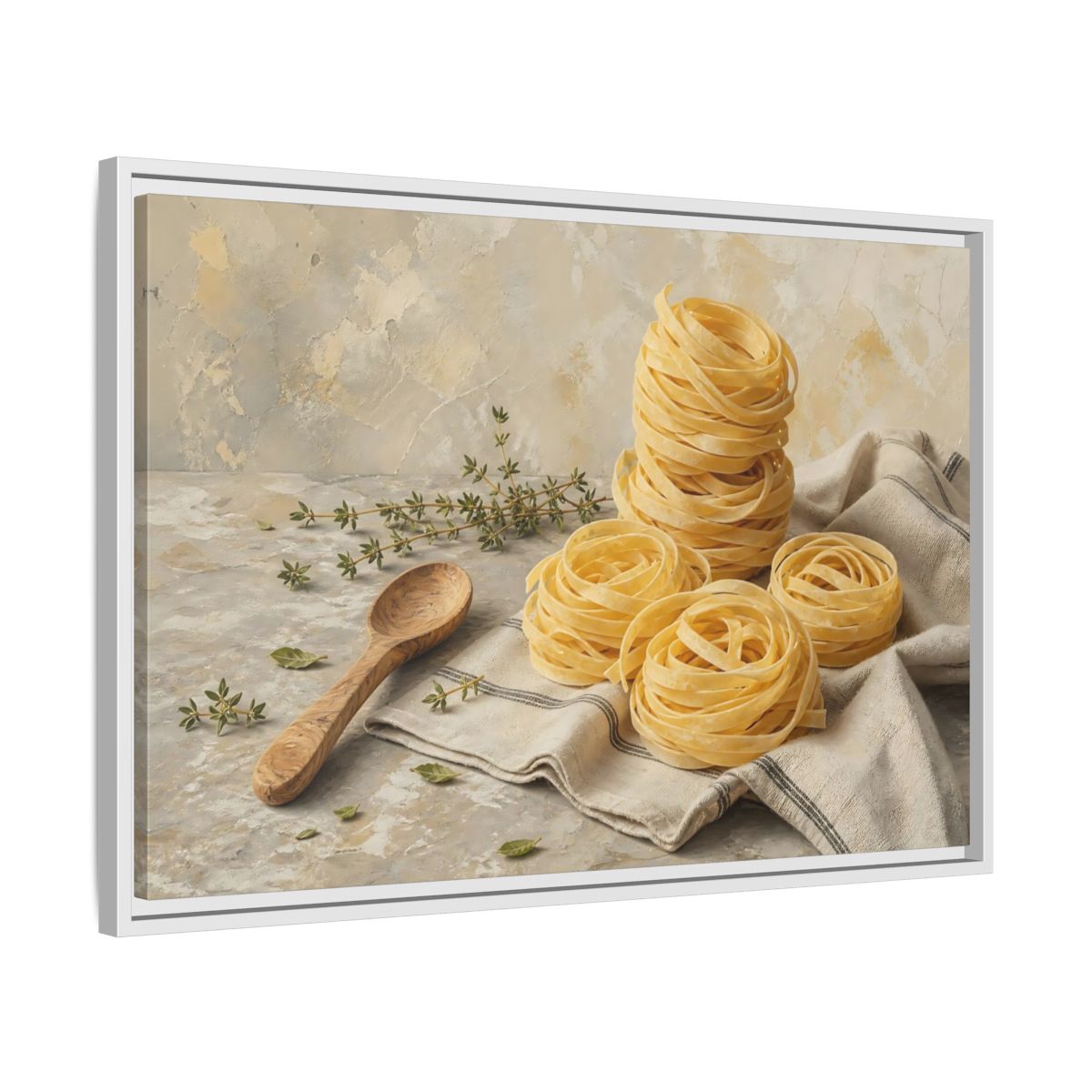 Side Mockup 10. Vintage Pasta Rustic Pasta shown as stretched canvas wall art