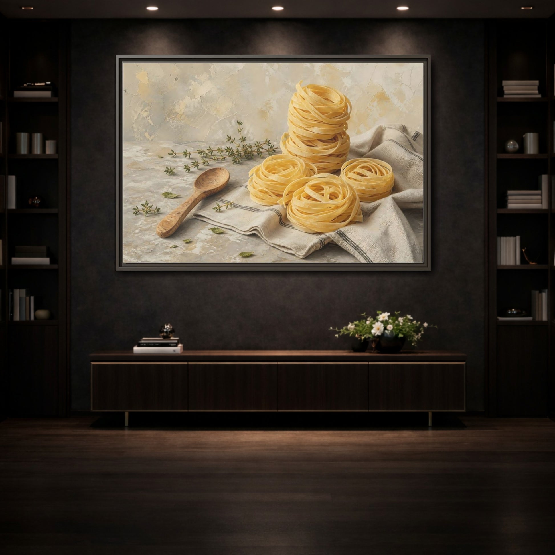 Mockup 3. Vintage Pasta Rustic Pasta shown as stretched canvas wall art