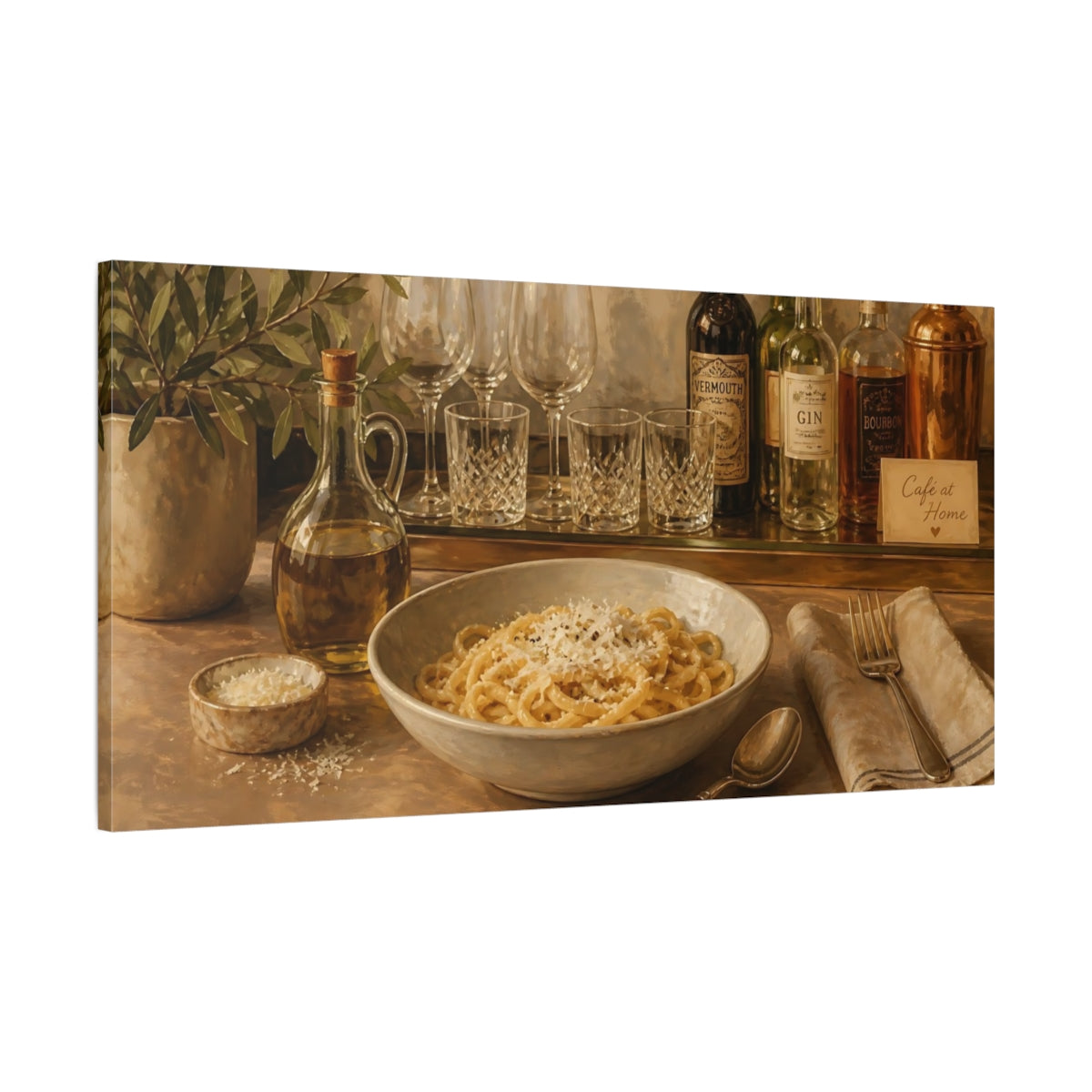 Main Mockup. Vintage Pasta Warm Brown Still Life shown as canvas print