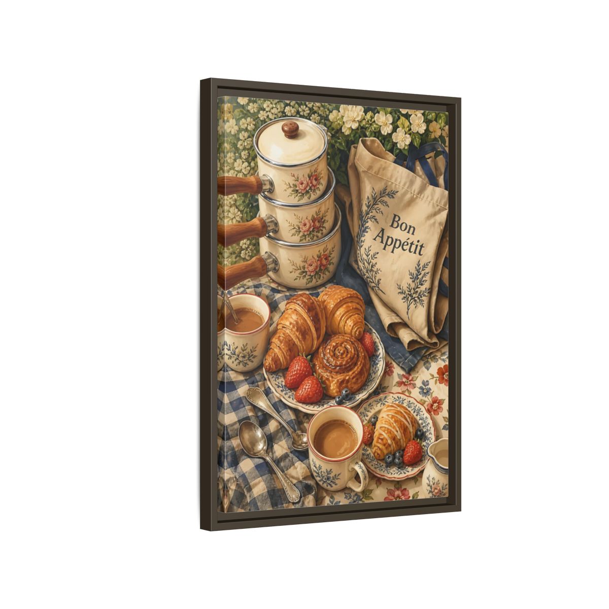 Side Mockup 2. Vintage Pastries Vintage Breakfast shown as framed canvas print